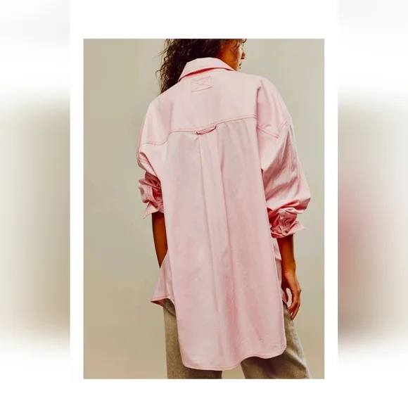 Free People We The Free Freddie Shirt Button Down Oversized Pink Size XS - Picture 2 of 12